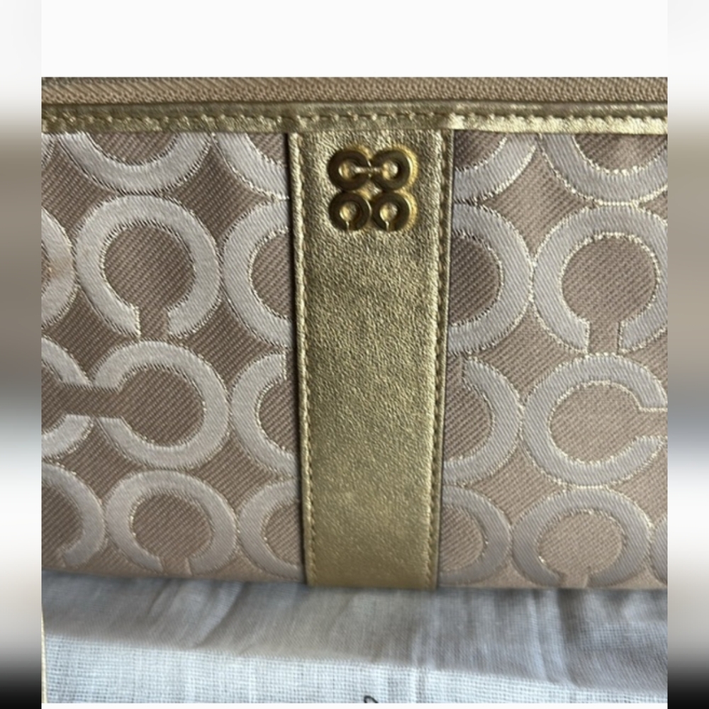 Coach Beige and Gold Signature Wristlet
